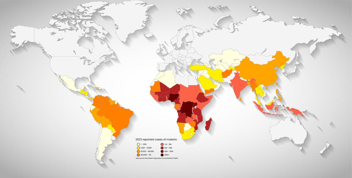 Reported cases of malaria in 2023.